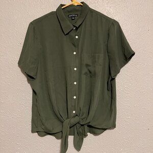Green JCrew Tie Knot Button Up Blouse